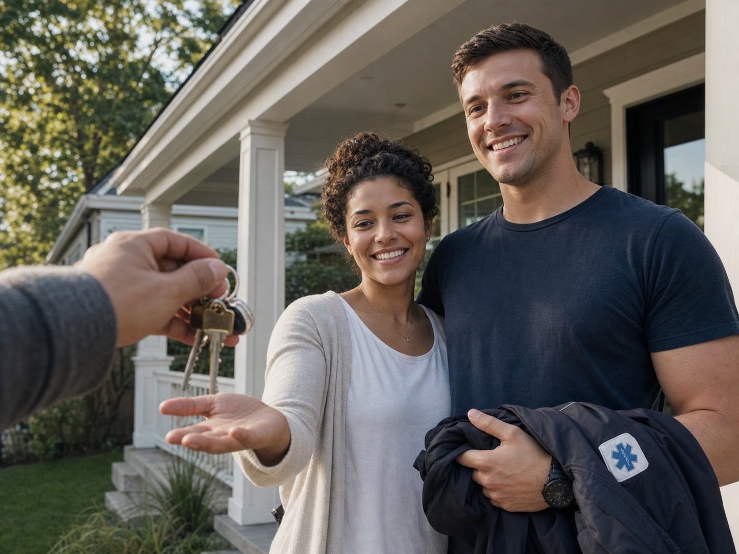 A couple receiving the keys to their new home
